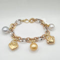Golden Chunky Chain Heart Lock Pearl Bracelet 14K