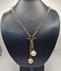 Golden Toggle Dangling Drop Pearl Necklace 18K