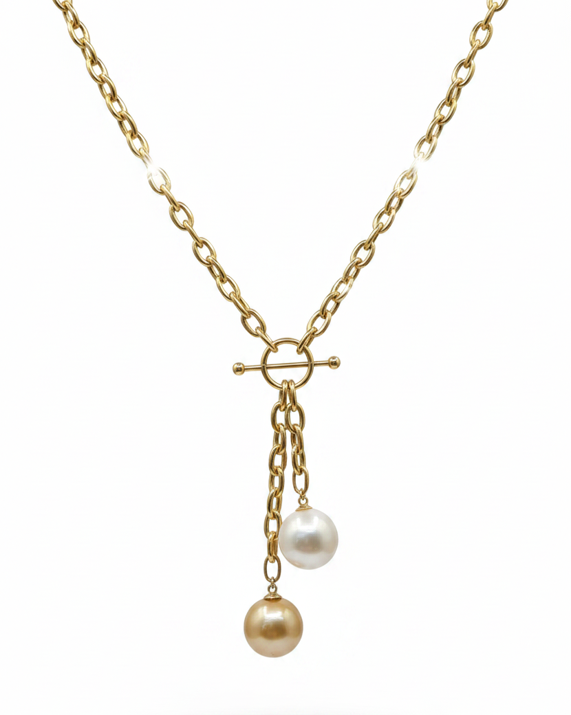 Golden South Sea Pearl Dangling Drop Necklace 18K