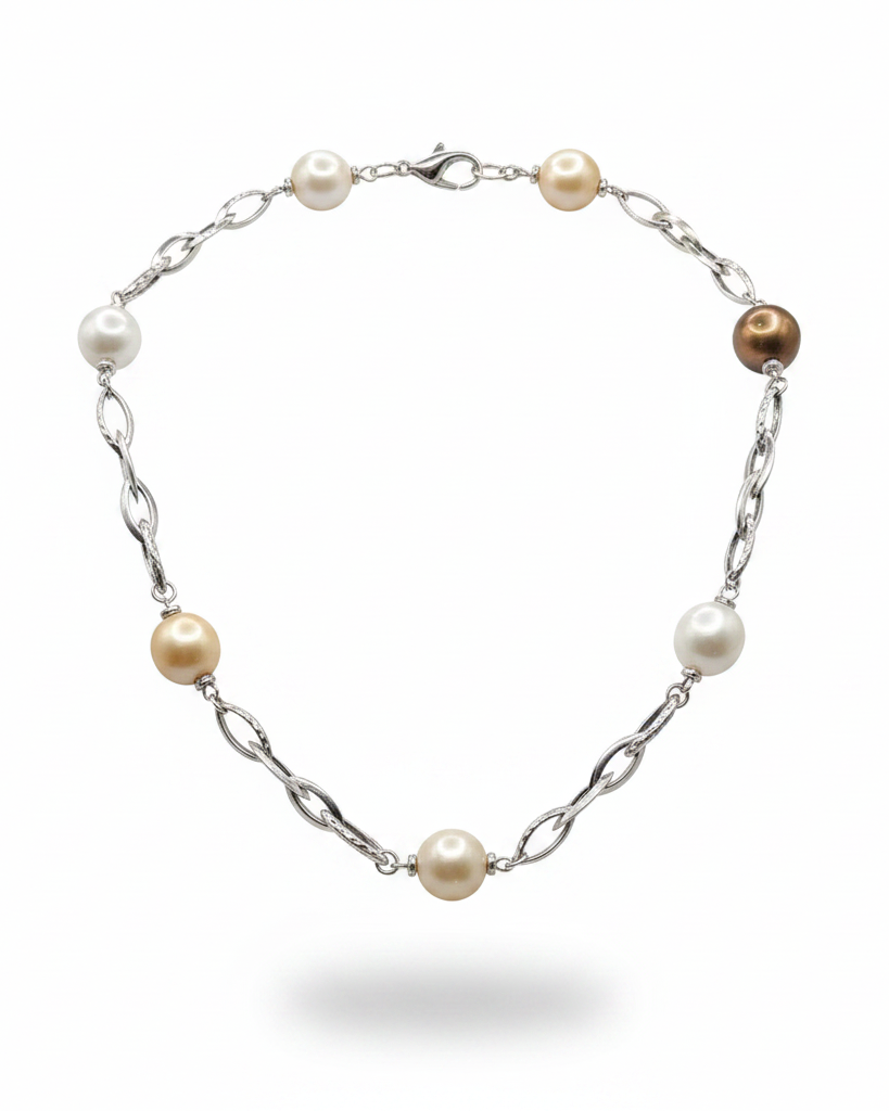 Mixed Colored South Sea Pearl Station Necklace 18K