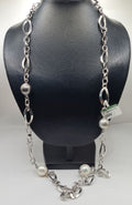 Adjustable 34inches Silver-Toned Link Chain Pearl Necklace 14k