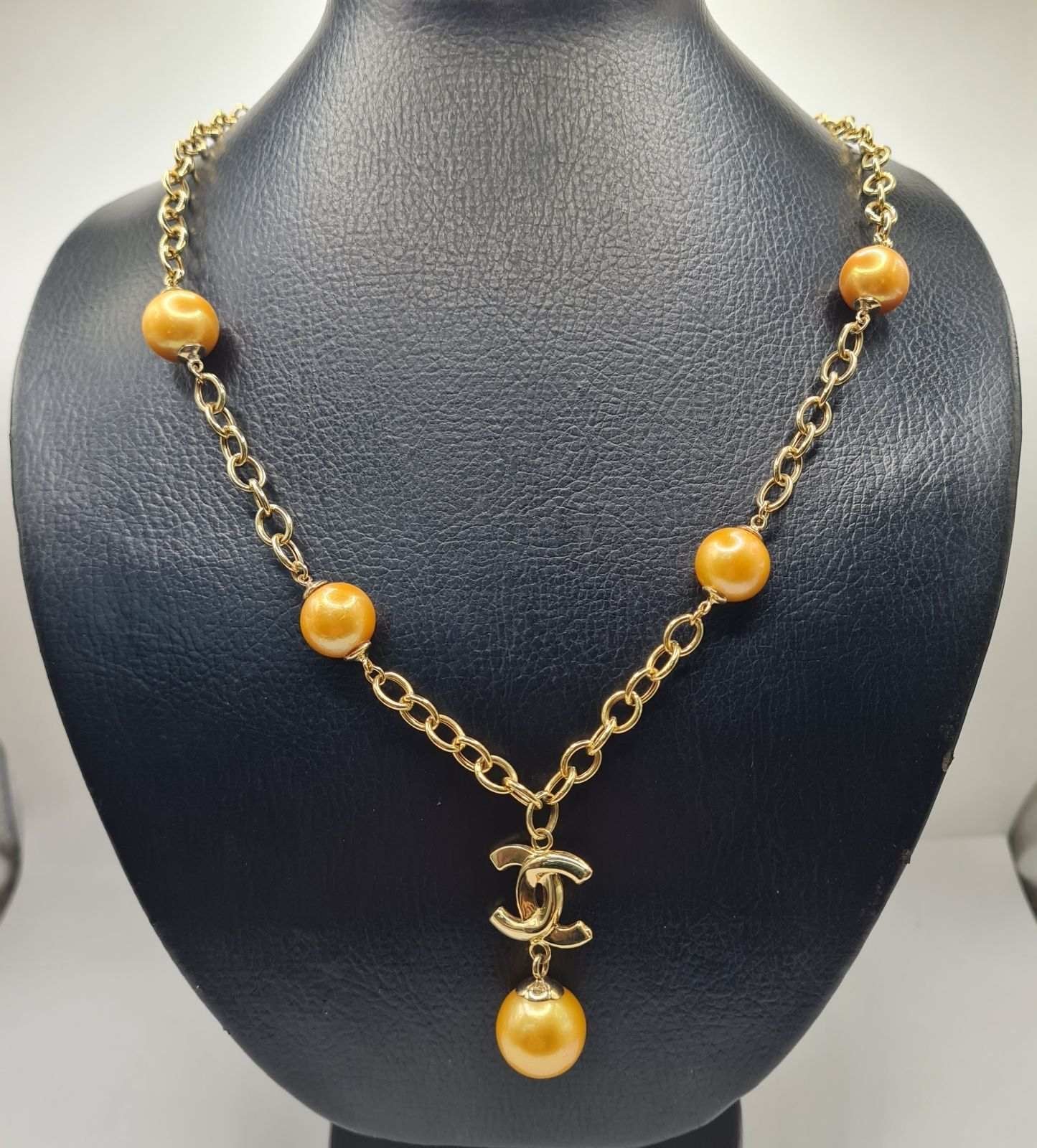 Golden Channel Station Yellow South Sea Pearl Drop Necklace 18K