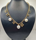 Gold-Tone Hardware Chain Charm Pearl Necklace 18K