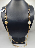 30inches Matte Gold Vintage Faux Beaded  Pearl  Necklace 14K