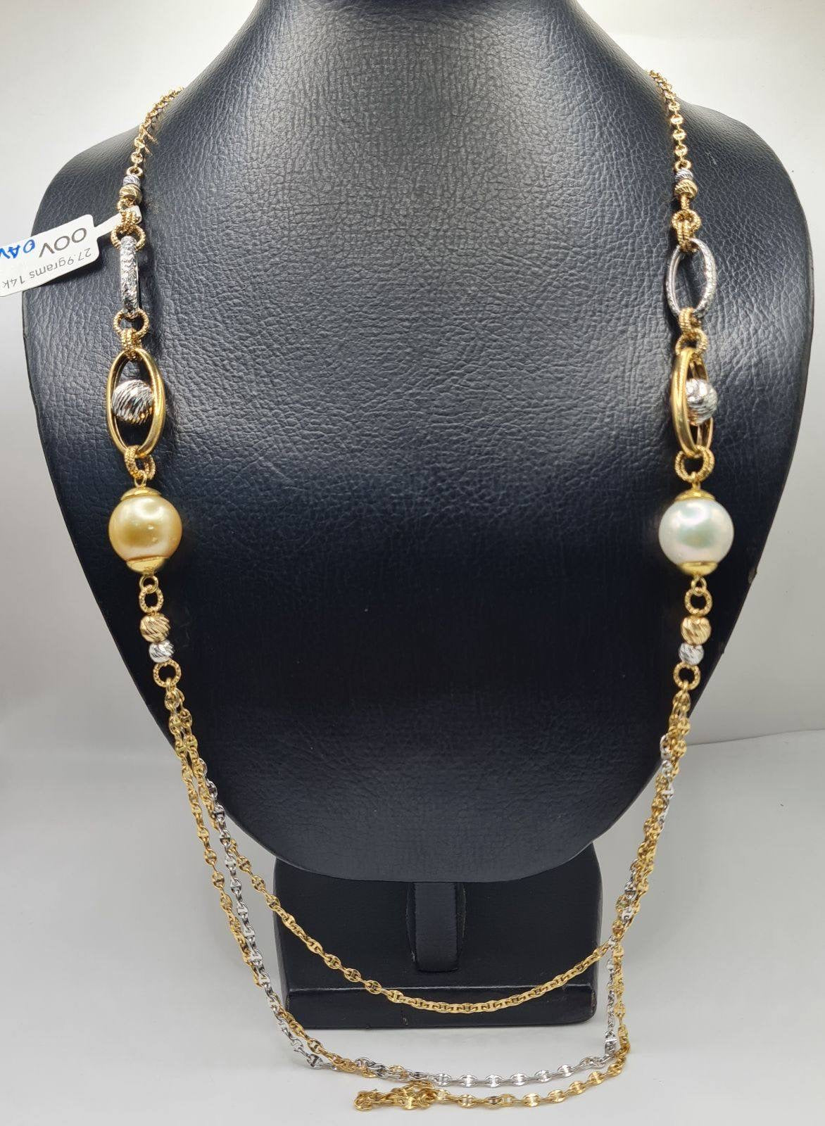 30inches Matte Gold Vintage Faux Beaded  Pearl  Necklace 14K