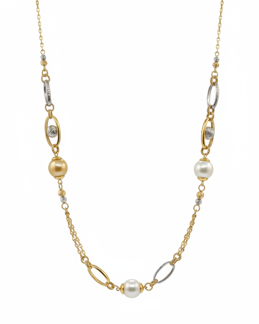 30inches Golden South Sea Pearl Station Necklace 14K