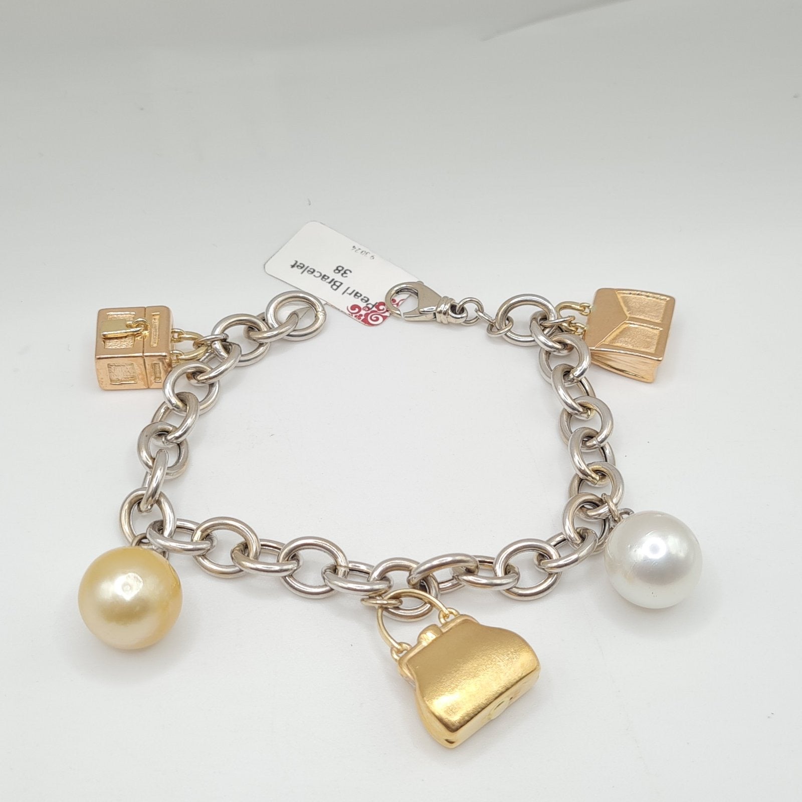 Two-Toned Fancy Design Bag South Sea Pearl Bracelet 14K