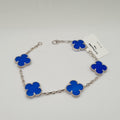 Blue Agate Alhambra Clover Chain Link Bracelet 18K