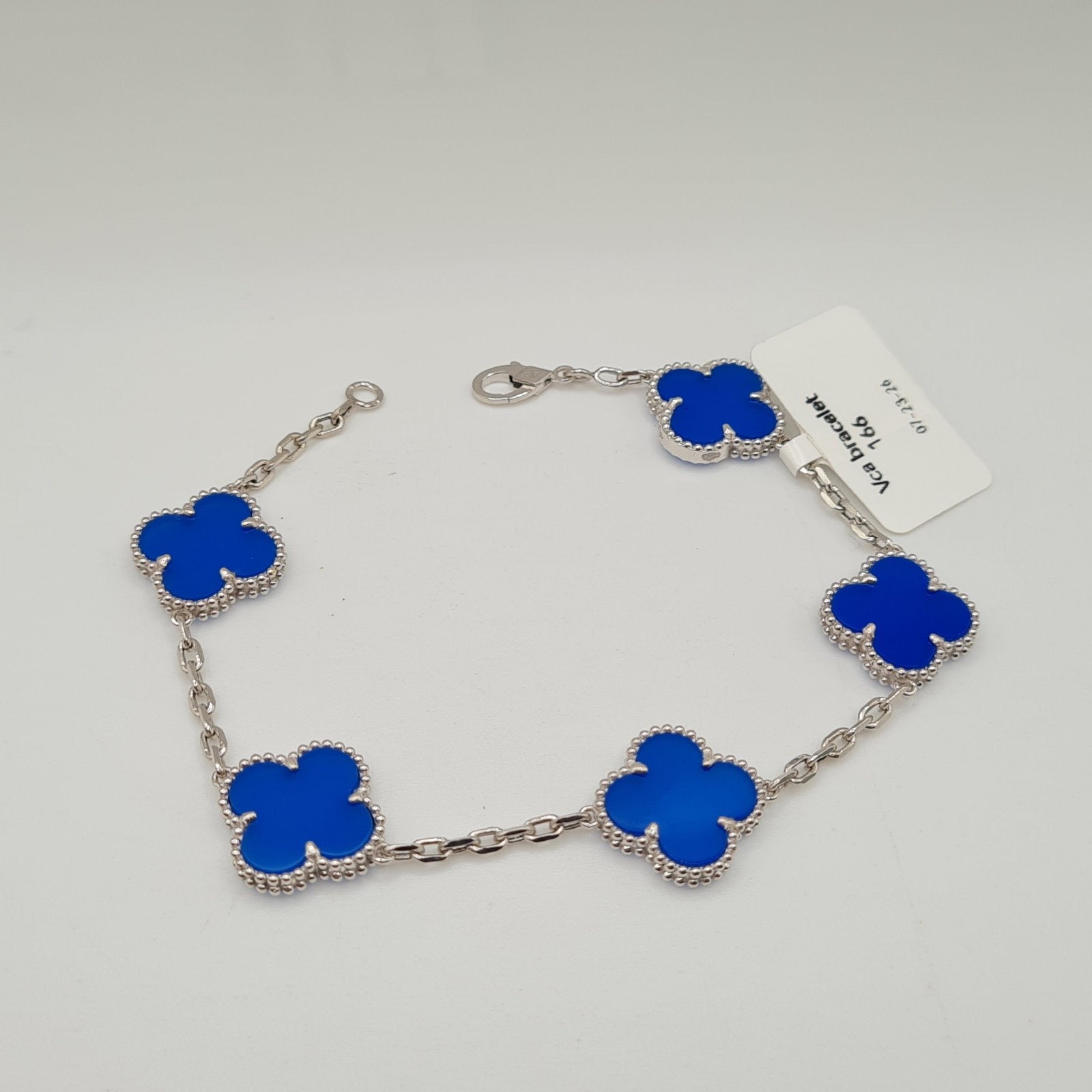 Blue Agate Alhambra Clover Chain Link Bracelet 18K