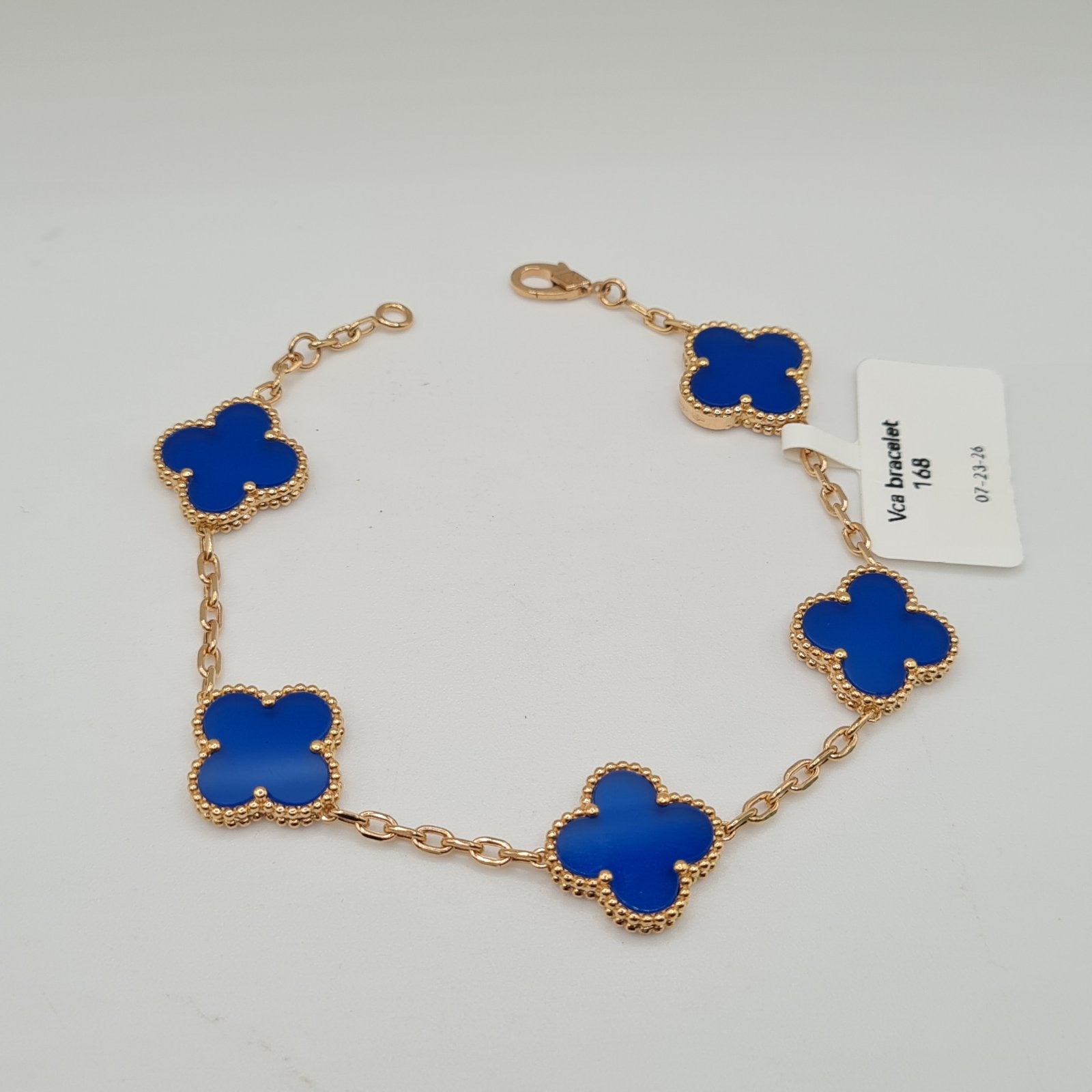 Golden Blue Agate Alhambra Chain Link Bracelete 18K