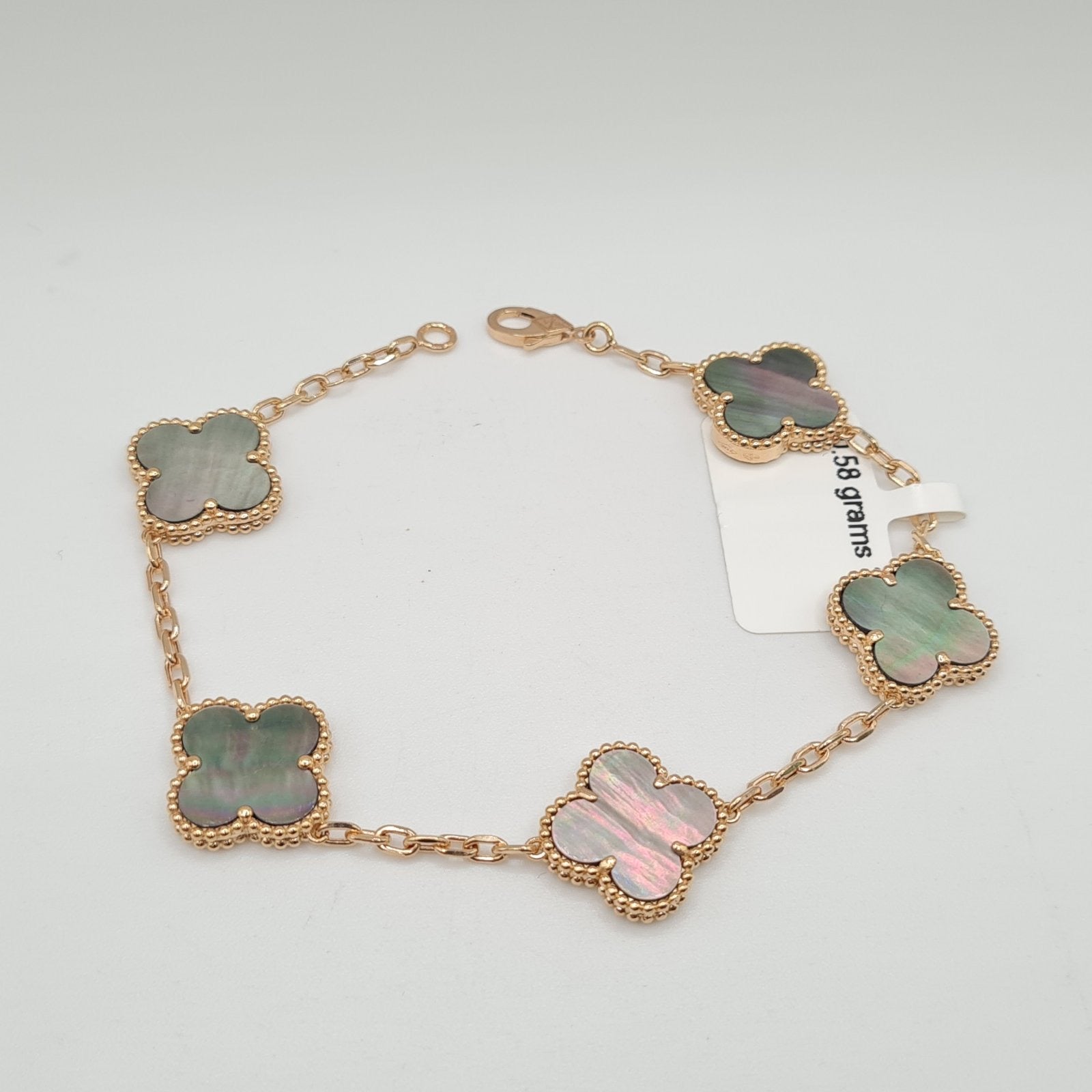 Golden Grey Mother Of Pearl Clover Bracelet 18K