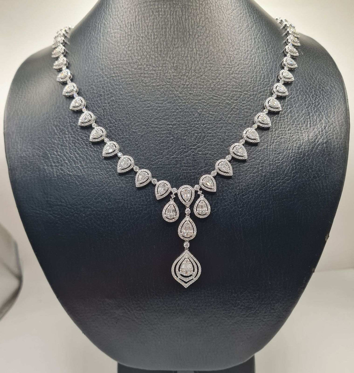 Classic Pear Treardrop Deco Statement Diamond Necklace 14K