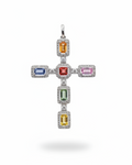 Cross Rainbow Sapphire Gemstones Diamond Necklace Pendant 14K