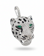 Large Leopard Head Diamond Necklace Pendant 14K
