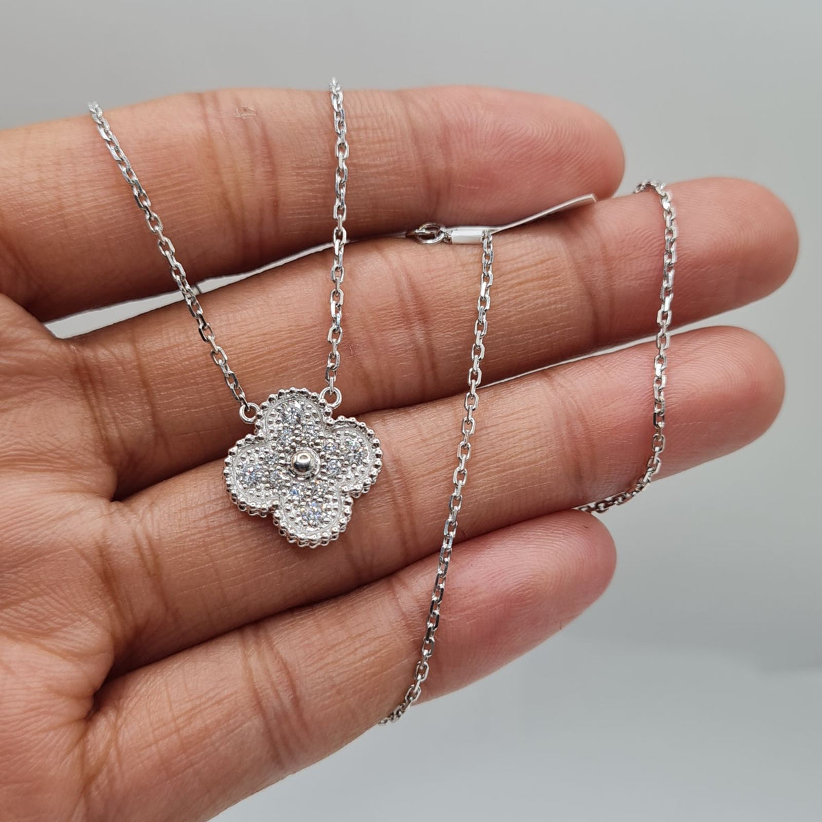 Classic Clover Diamond Paved Necklace 14K