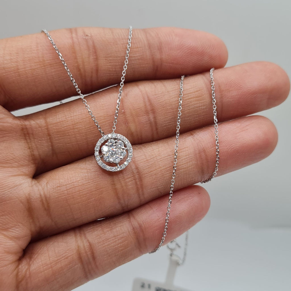 Classic Round Halo Diamond Necklace 18K