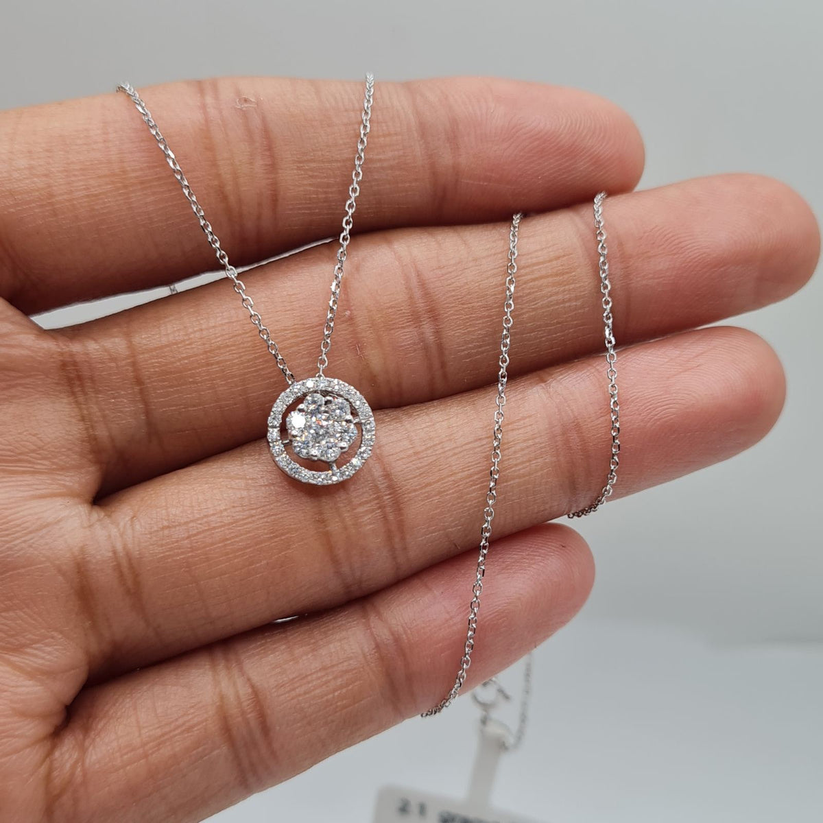 Classic Round Halo Diamond Necklace 18K
