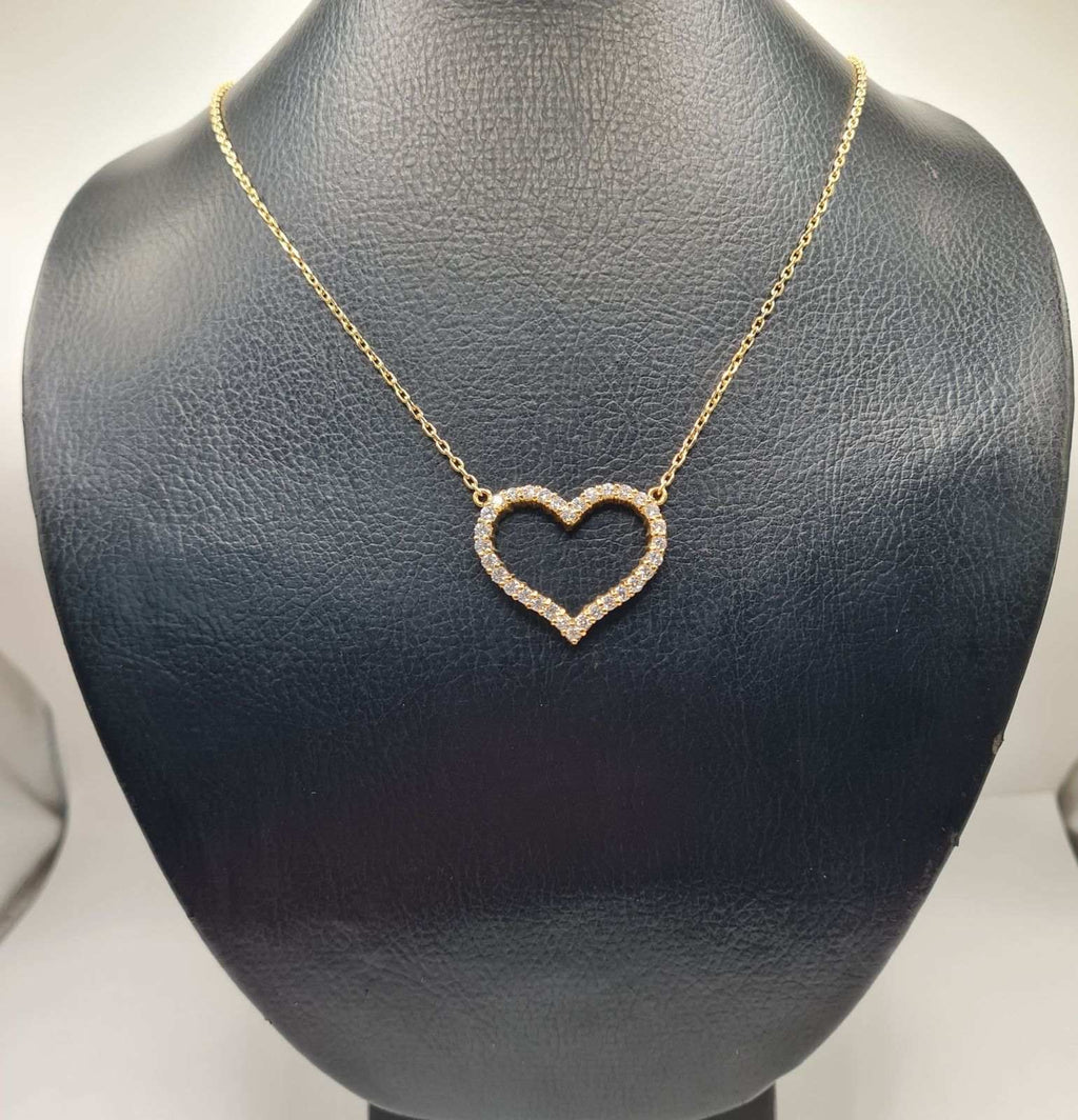 Classic Heart Large Studded Diamond Necklace 18K