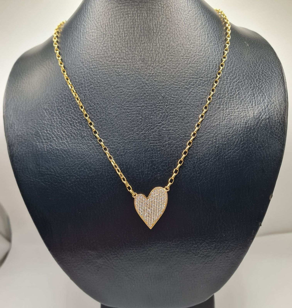 Classic Heart Diamond Paved Necklace 18K 24inches
