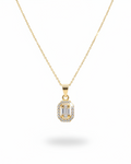 Classic Emerald Halo Baguette Diamond Necklace 18K
