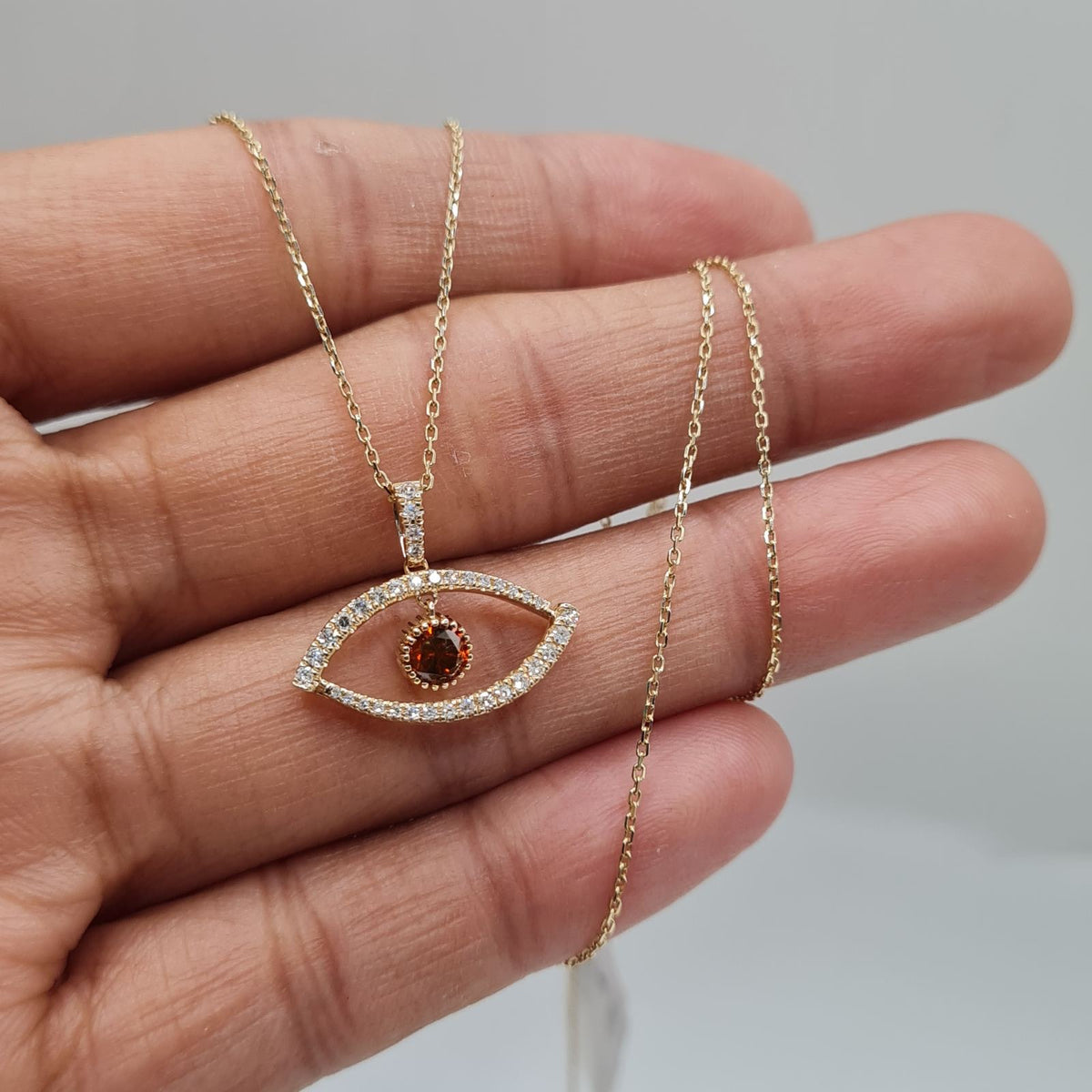 Golden Evil Eye Red Ruby Gemstones Diamond Necklace 14K