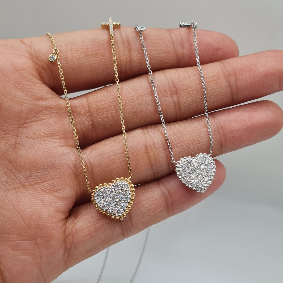 Classic Heart Puffed Diamond Pave Necklace 14K