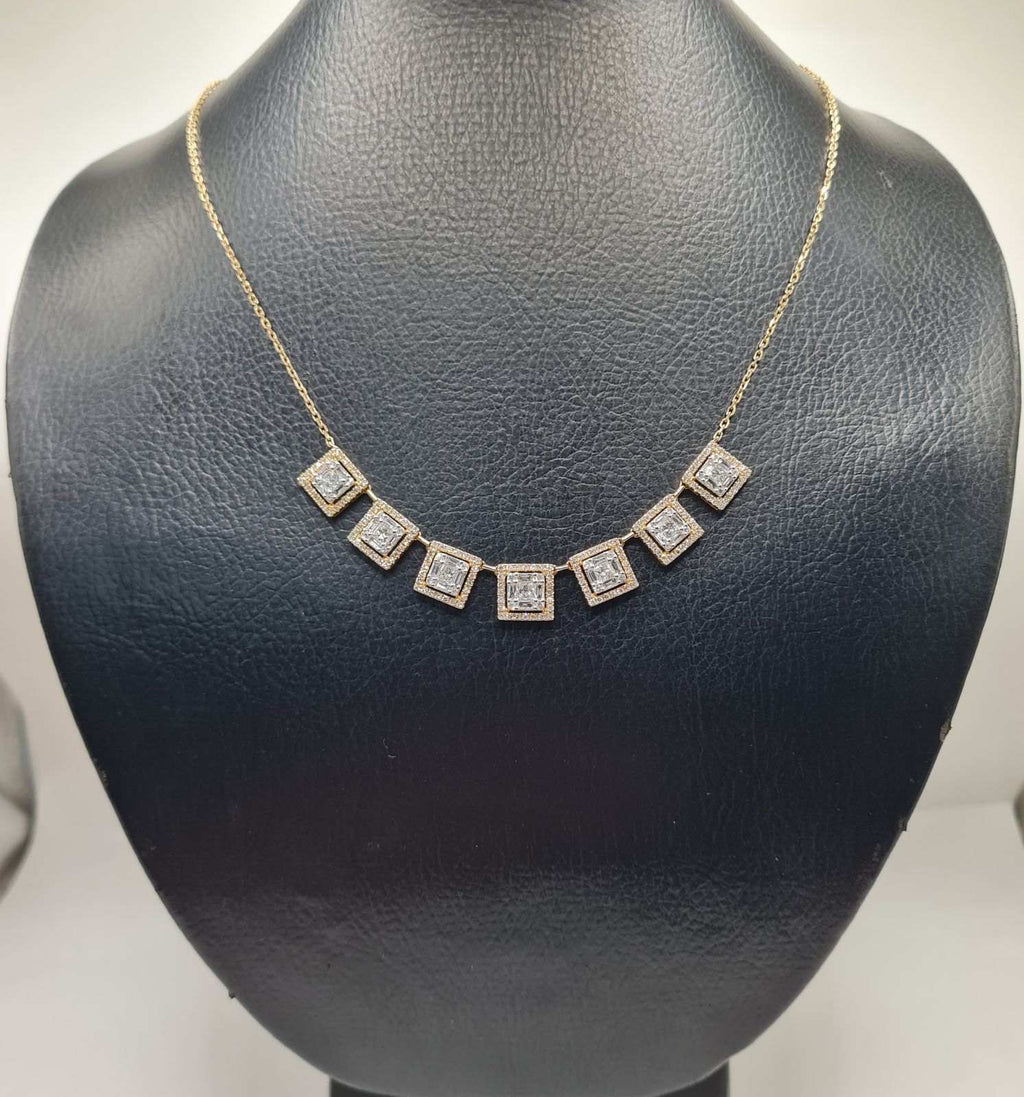 Classic Square Station Diamond Necklace 14K