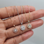 Classic Round Enlarger Setting Diamond Necklace 14K