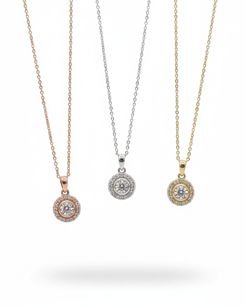 Classic Round Enlarger Setting Diamond Necklace 14K