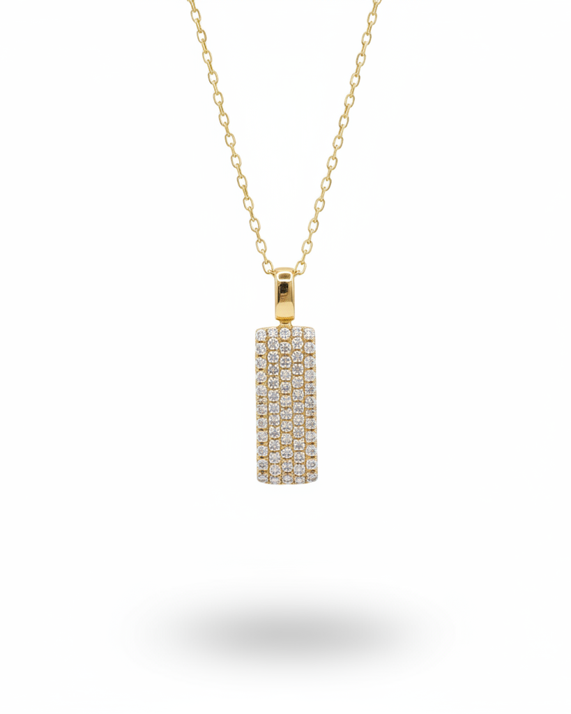 Rectangular Bar Diamond Pave Necklace 14K