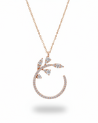 Leaf Half Moon Pave Diamond Necklace 14K