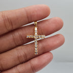 Golden Cross Solitaire Emeralds Diamond Necklace Pendant 14K