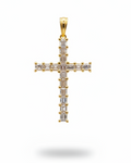 Golden Cross Solitaire Emeralds Diamond Necklace Pendant 14K