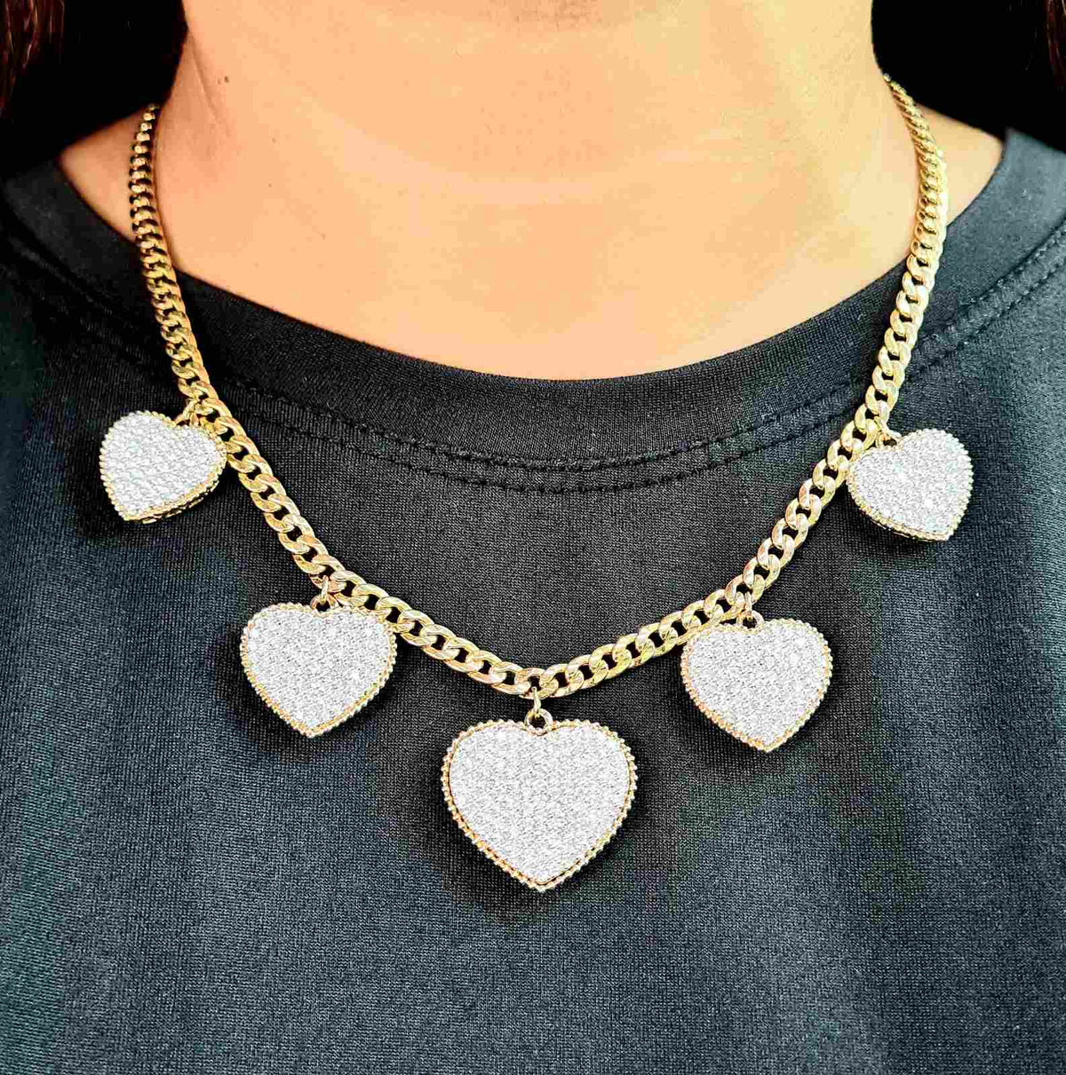 Classic Heart Station Diamond Pave Necklace 14K