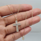 Golden Baguette Cross Diamond Necklace 14K