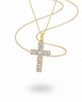 Golden Baguette Cross Diamond Necklace 14K