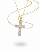 Golden Baguette Cross Diamond Necklace 14K