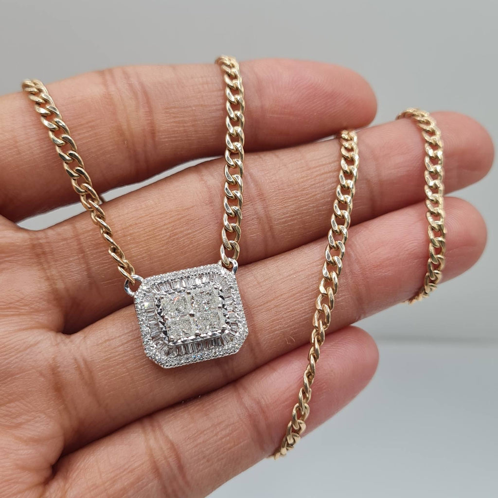 Classic Emerald Golden Cuban Chain Diamond Necklace 14K