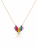 Heart Rainbow Sapphire Gemstones Necklace 14K