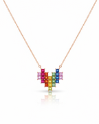 Heart Rainbow Sapphire Gemstones Necklace 14K