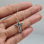 Rose Cross Blue Colored Diamond Necklace Pendant 14K