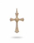 Small Golden Cross Baguette Paved Diamond Necklace Pendant 14K