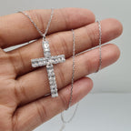White Gold Cross Baguette Paved Diamond Necklace 14K