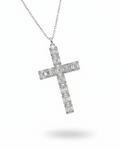 White Gold Cross Baguette Paved Diamond Necklace 14K