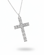 White Gold Cross Baguette Paved Diamond Necklace 14K