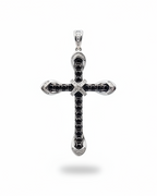 Cross White & Black Colored Diamond Necklace Pendant 14K