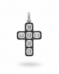 Cross Paved White & Black Colored Diamond Necklace Pendant 14K