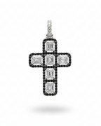 Cross Paved White & Black Colored Diamond Necklace Pendant 14K