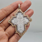 Two-Tone Religious Cross Icon Diamond Necklace Pendant 14K