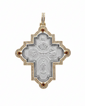Two-Tone Religious Cross Icon Diamond Necklace Pendant 14K